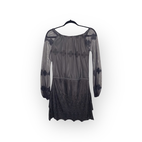 new Chaser ✶ Vintage Inspired Mesh + Lace Off Shouder Mini Dress ✶ Black XS ✶ - Picture 5 of 16